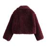 Womens Warm Fuzzy Casual Coat Soft Plush Outerwear Short Length Hoodless Turn-Down Collar Sweater Style