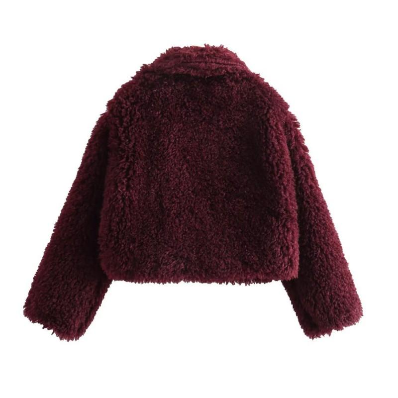 Womens Warm Fuzzy Casual Coat Soft Plush Outerwear Short Length Hoodless Turn-Down Collar Sweater Style