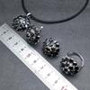 Natürlicher schwarzer Spinell-Edelstein, edles Schmuckset aus 925er Sterlingsilber, bester Ring, Anhänger, Ohrringe für Frauen, täglicher Party-Look