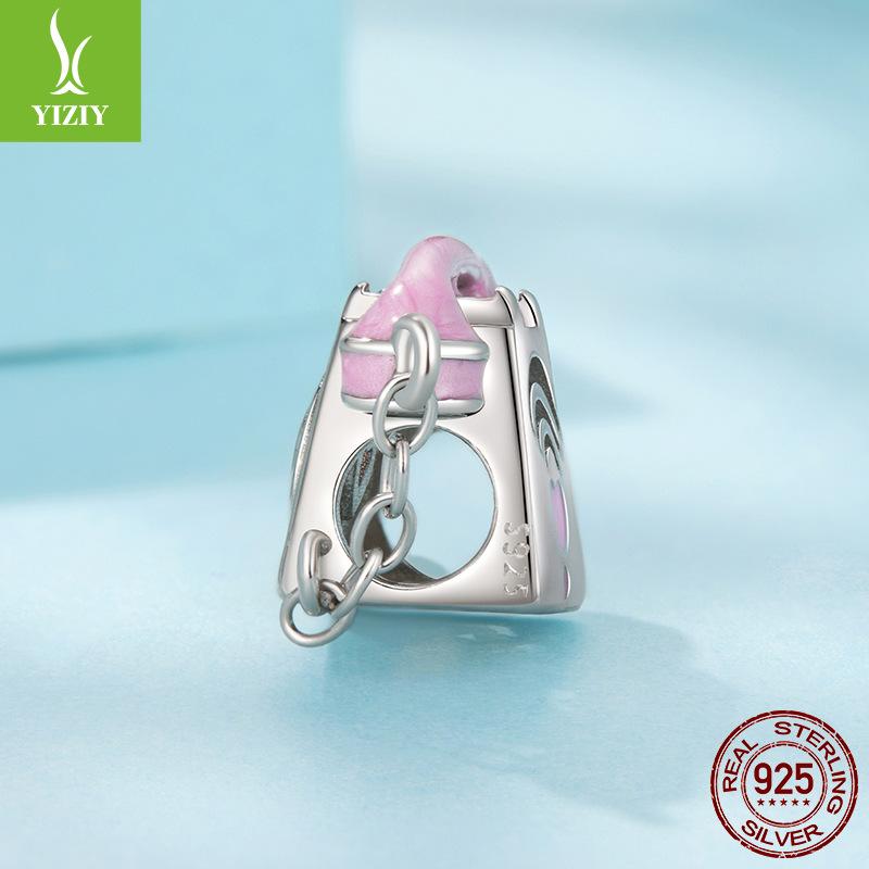 Pink Vintage Phone Diy Beaded Accessories Sweet Girly Heart Landline S925 Sterling Silver Beaded