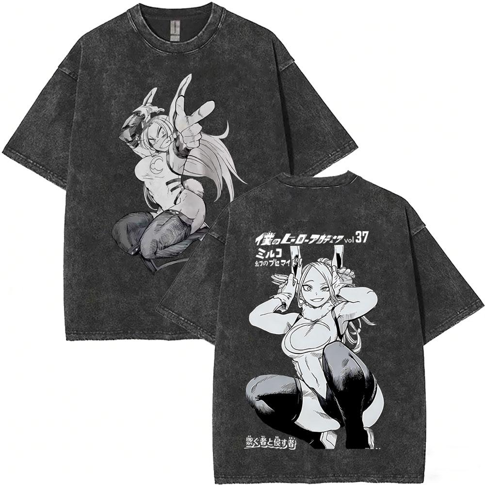Washed Vintage Anime My Hero Academia Himiko Toga Graphic T-shirt ga Casual T-shirts Unisex Y2k Oversized T Shirts