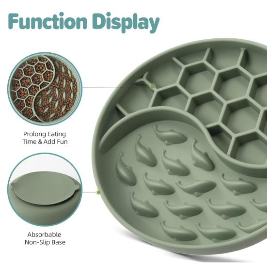 Slow Feeder Dog Bowl Non-Slip Feeding Bowl Slow Down Pet Eating Speed Silicone Pet Food Bowl with Suction Cup for Fast Eaters Cats Dogs Anxiety Relief