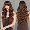 Professional  Synthetic Body Wavy Light Blue Hair Wig with Bangs for Women Daily Party High Density Middle Length Highlight Purple Wigs