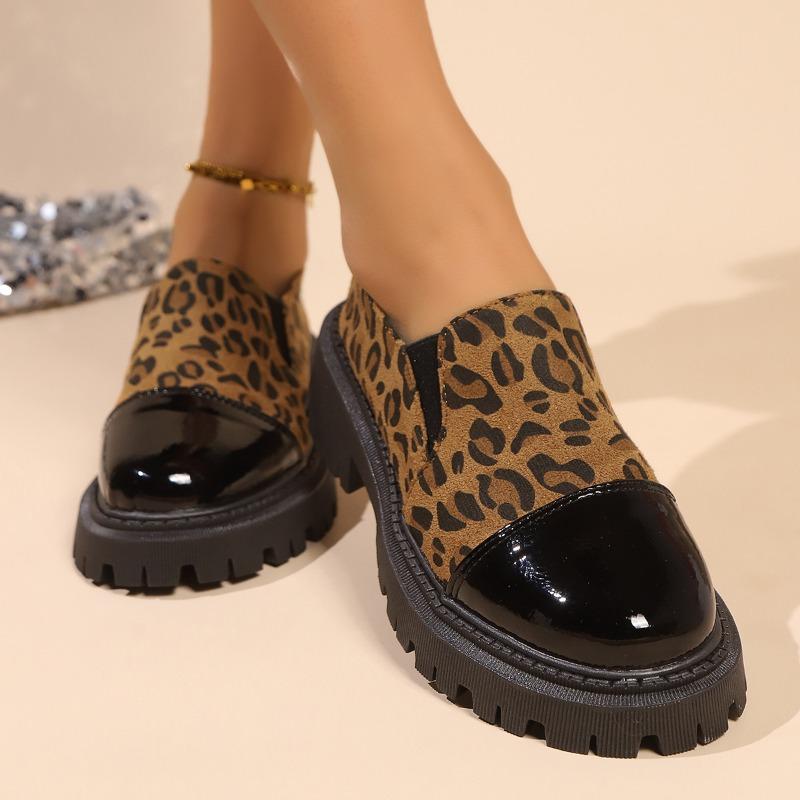 Large Size Spring and Autumn New Leopard Print Loafers Versatile Platform Small Leather Shoes Women