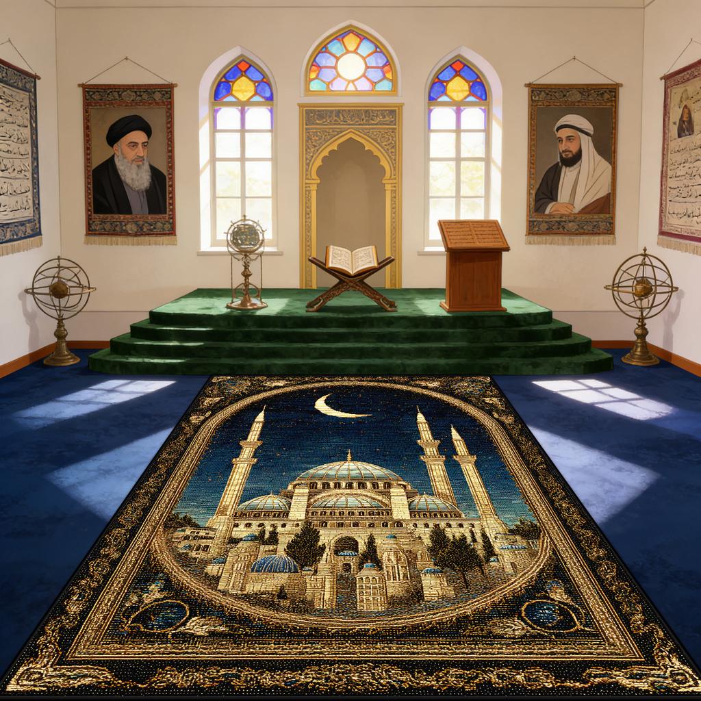 Non-slip Washable Area Floor Mats Islamic Religious Style Musalla Prayer Mat Decoration Temple Prayer Mat Fluffy Soft Ramadan