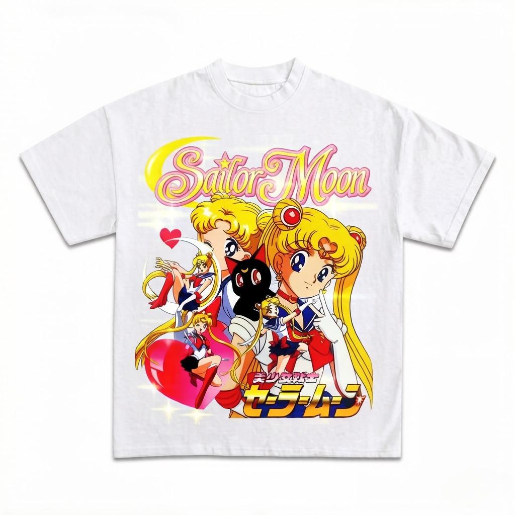 Sailor Moon Japanese Anime Pure Cotton Y2K Summer Season Unisexs and Womens Anime Parentchild Clothing Tshirt