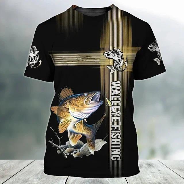 Forest Fishing Element Pattern 3D Printed Casual Comfortable Plus Size Short Sleeved Men s T-shirt S