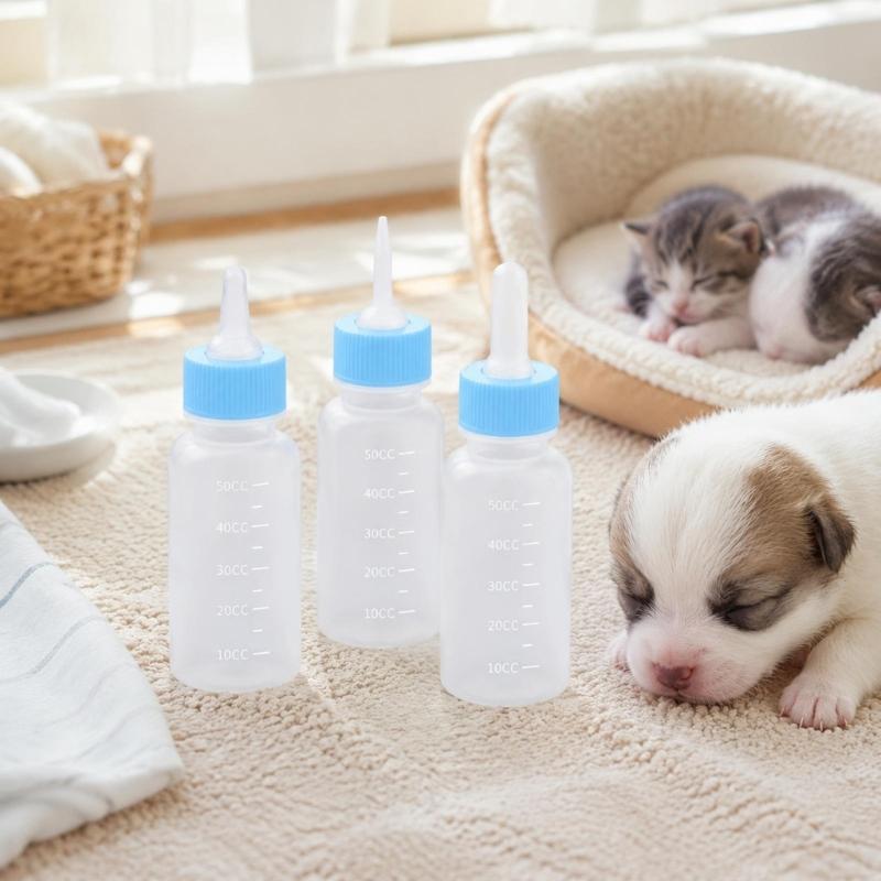 Newborns Cats and Dog Nursing Bottles with 3 Teat Shape, Plastic Bottles, Clear Scale Lines, and Removable Cap for Hand Feeding