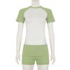 European-American Raglan Color-Block Sports Suit: Short-Sleeve Top, Solid Shorts & Headband