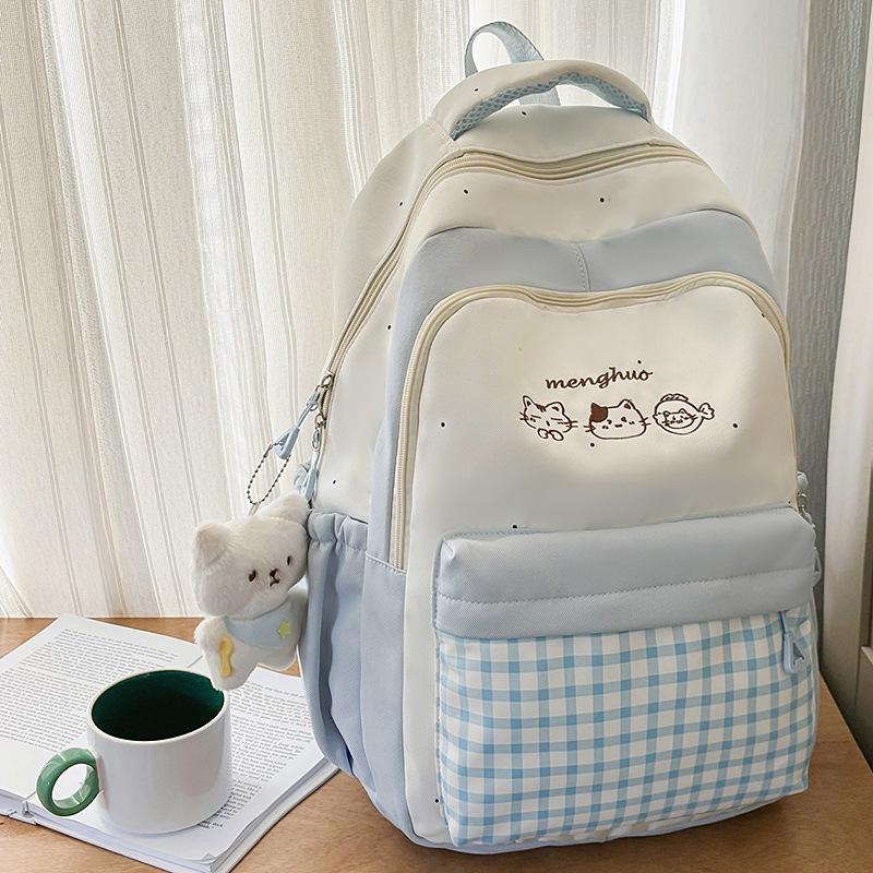 Schoolbag Lightweight Large-capacity Backpack New Japanese Ins High Value Fresh and Sweet Plaid Junior High School Student Schoolbag