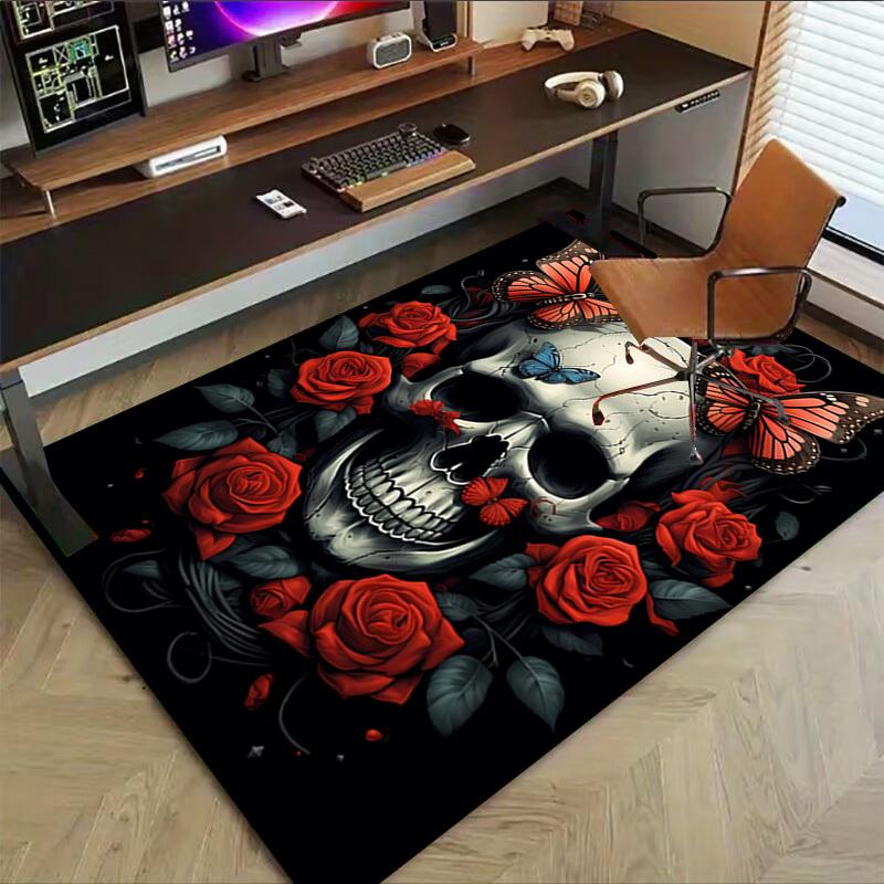 1PC Skull Butterflies Carpet Ultra Soft, Thick & Absorbent, Non Slip Machine Washable Mat for Entryway