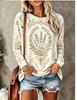 Women Long Sleeve T‑Shirt Boho Christmas Gingerbread Man Vintage Floral Leaf Print Crew Neck Casual Tops