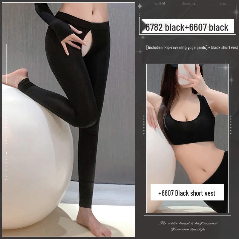 Plus Size Zipper Yoga Lingerie Set with Open Crotch and Buttocks for Couples