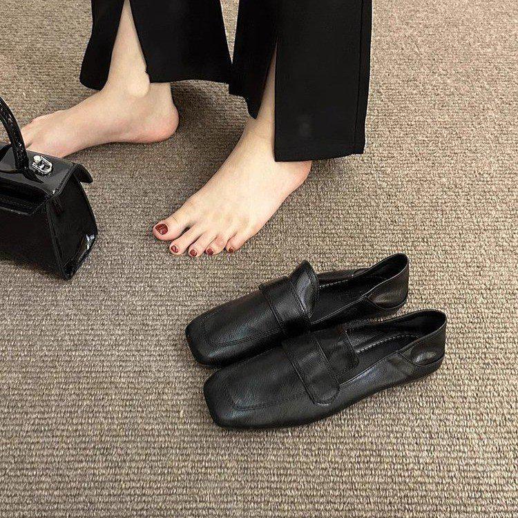 Women's Square Toe D'Orsay Flats - French Retro Soft Leather Slip-On Loafers