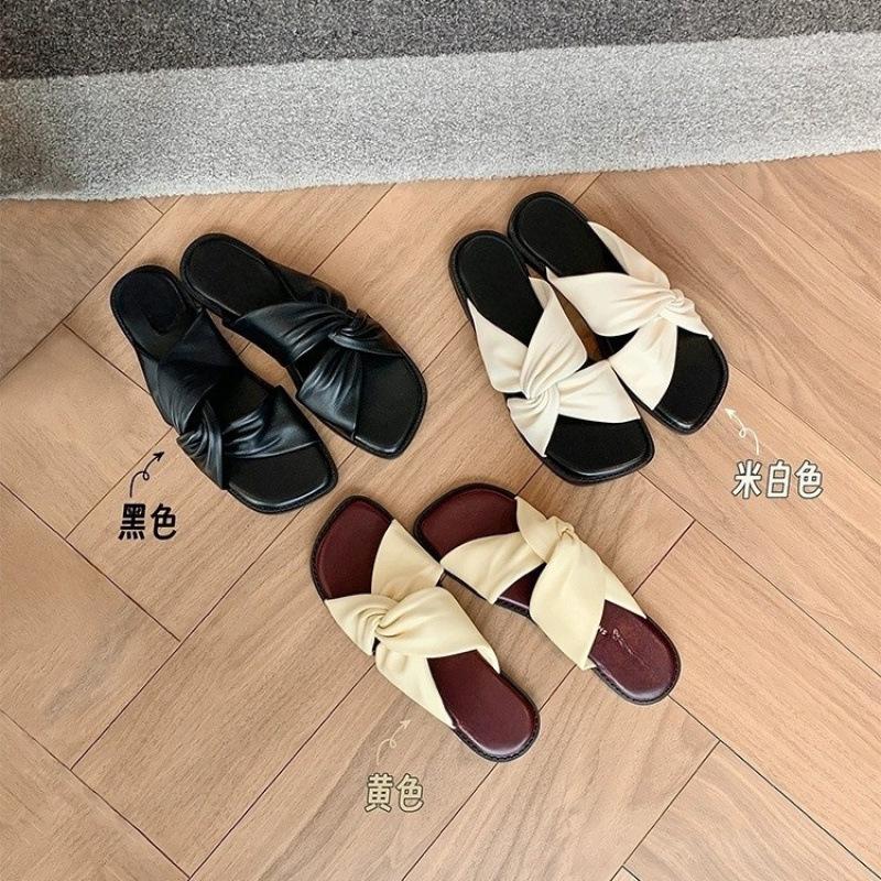 

Minimalist drag~ square head kink wrinkled beach vacation slippers women s sandals outside summer 35 чёрный