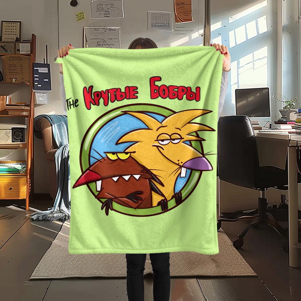1PC The Angry Beavers Print Flannel Blanket, High quality Comfortable for All Seasons, Home Decor, Warmth and Comfort, Perfect for Christmas Gifts205