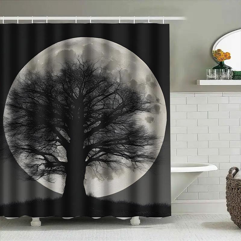 

Tuniu Black Moon Tree Shower Curtain Dark Grey Bathroom Decor Spooky Wall Art Room Decor W60H190(CM)-1 Pcs
