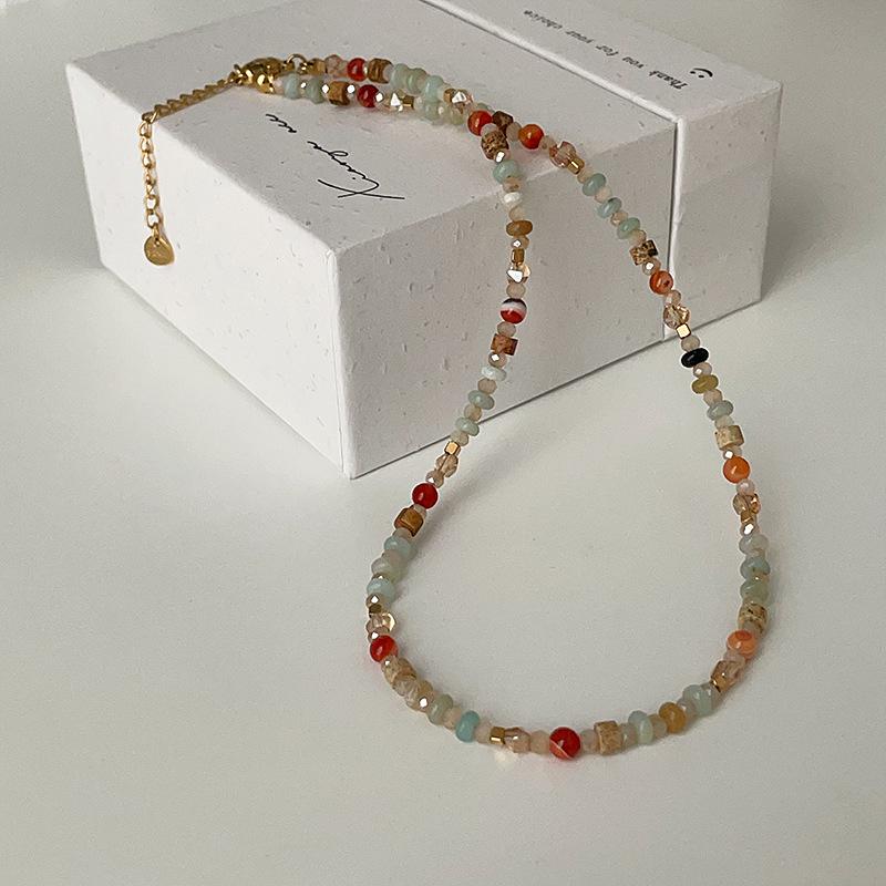 Colorful Natural Stone Crystal Beaded Choker Necklace for Women