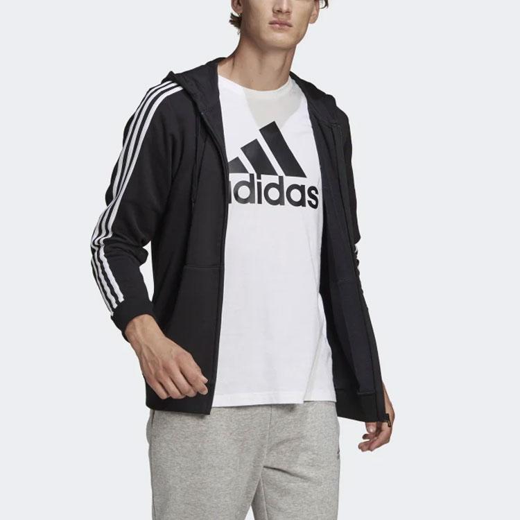 Adidas Hanorac cu fermoar complet cu 3 dungi Jachete pentru bărbați Negru GK9032