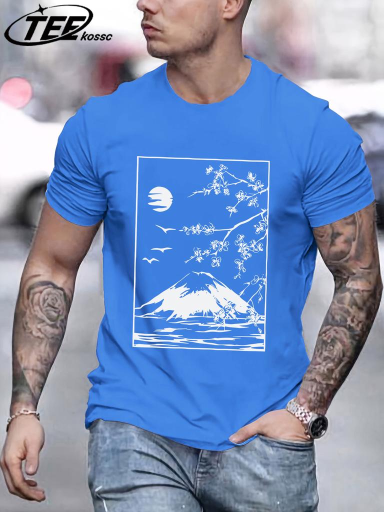 Cherry Blossoms In Mount Fuji Tee Shirts ONeck Loose Short Sleeve Trendy Cotton Sportswear Unisex Comfortable Summer TShirt