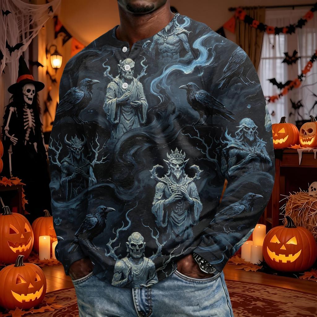 Men's Long Sleeve Shirt Loose Fit Casual Top for Halloween
