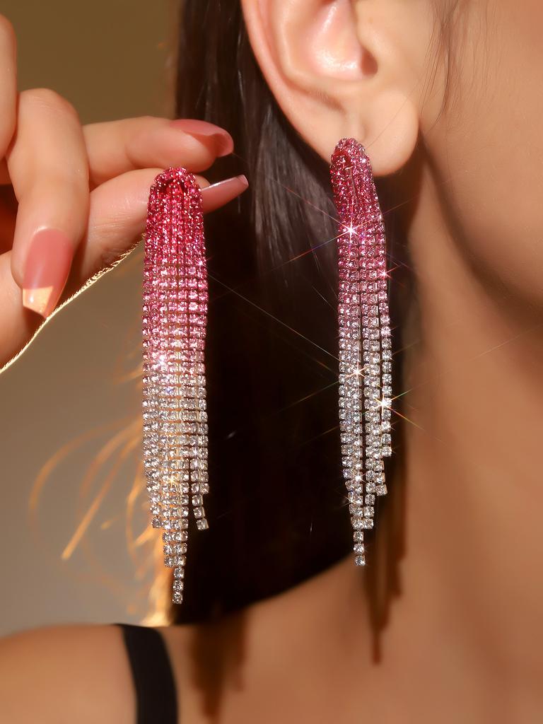 Fashion Temperament Luxury Super Flash Full Diamond Long Fringed Earrings