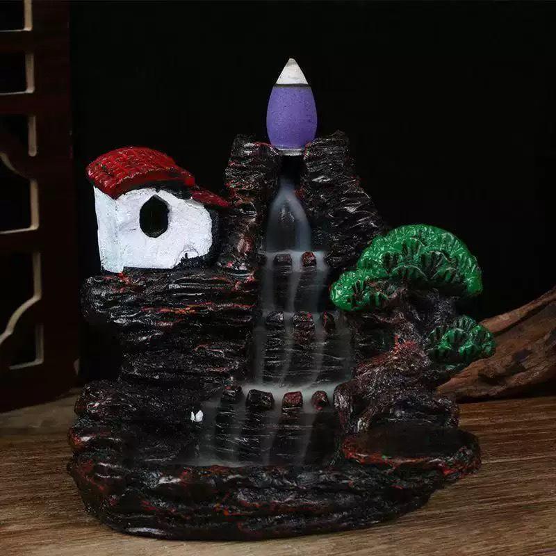 Zen Resin Backflow Incense Burner - Decorative Mountain Design for Home or Office