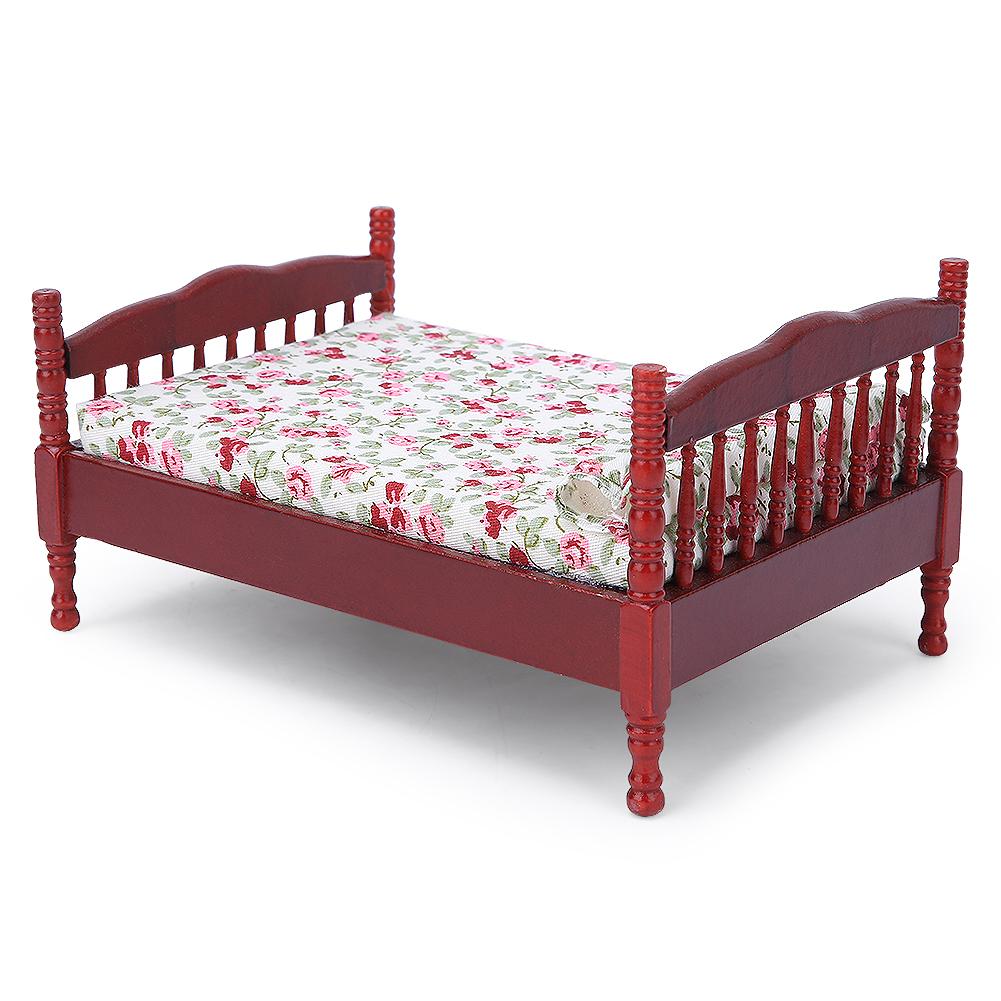 1:12 Mini Puppenhaus Schlafzimmer Bett Modell Zubehör Raum Möbel SpielzeugBraun