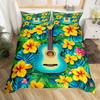 Guitar Duvet Cover Full Queen Tropical Blooming Floral Bedding Set For Kids Music Lover Musical Quilt Cover With 2 Pillowcases