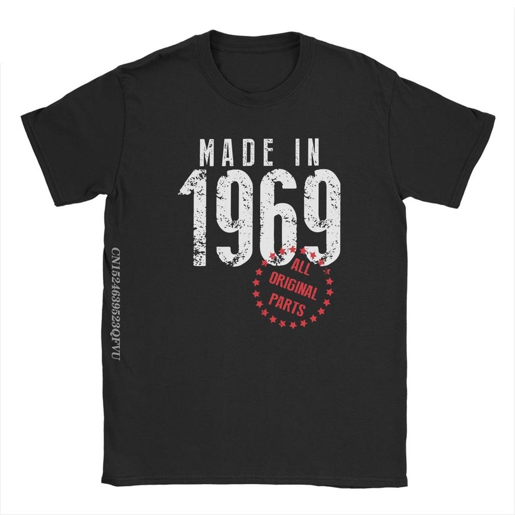 Tillverkad 1969 Alla Originaldelar T-shirt Män Födelsedagspresent Vintage Bomulls T-shirts Rund Hals Harajuku Toppar T-shirts Vuxen Kläder