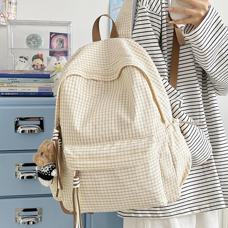 Schoolbag Backpack Women's Travel Lightweight 1011 New Plaid Korean Large Capacity School Bag Junior High School Girls High School Backpack
