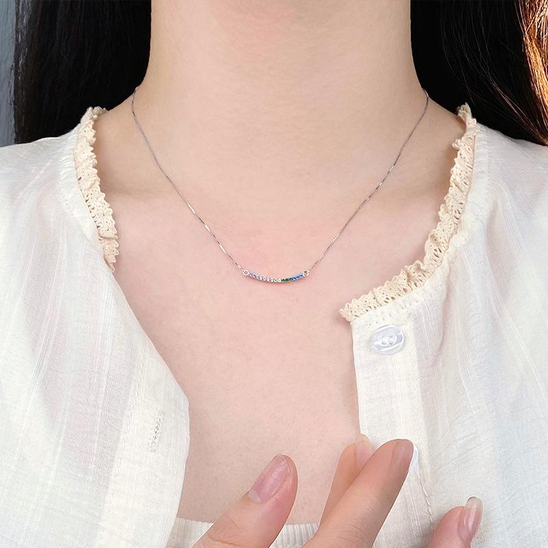 Sweet Colorful Diamond Smiling Necklace for Women Summer Small Fresh New Collar Chain Neck
