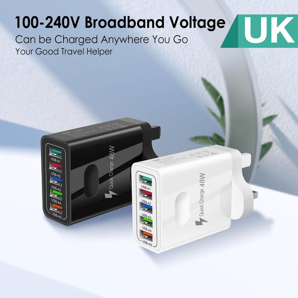 48W Multi-Port USB Mobile Charger with QC3.0 - EU/US/UK Fast Charging Adapter