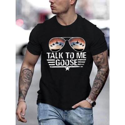Europäische Größen Herren Lustiges Grafik-T-Shirt - Lässiges Kurzarm mit Flugzeug & Gans Aufdruck, Reguläre Passform für Teenager & Junge Erwachsene