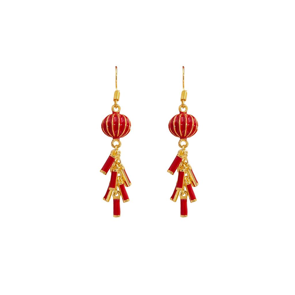 2024 Vintage Κινέζικες Νέες Χρονιές Κόκκινα Φανάρια Σκουλαρίκια για Γυναίκες - Κομψό Μακρύ Φούντα Σχέδιο Πυροτέχνημα