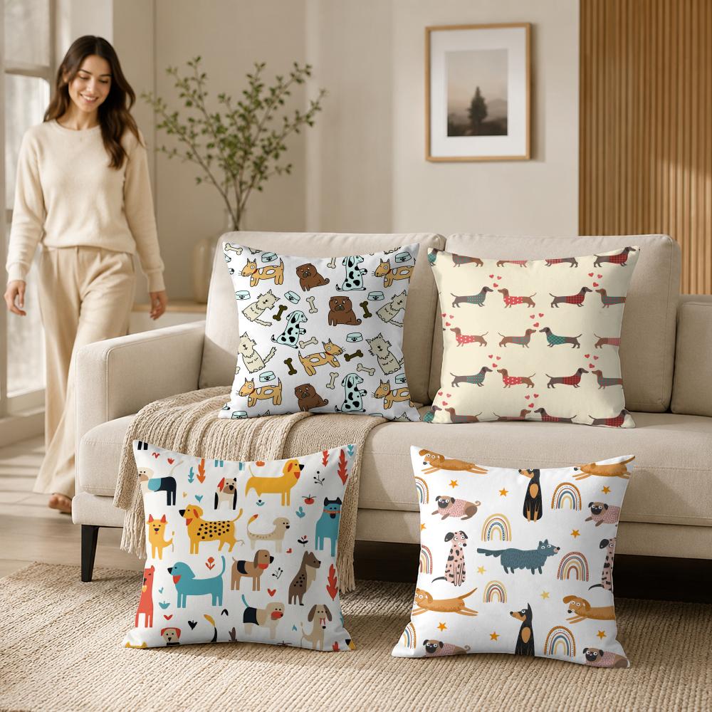 Dog Days Pattern Cushion Cover Silky Short Plush Invisible Zipper Dustproof Sofa Pillow Case For Home Decor