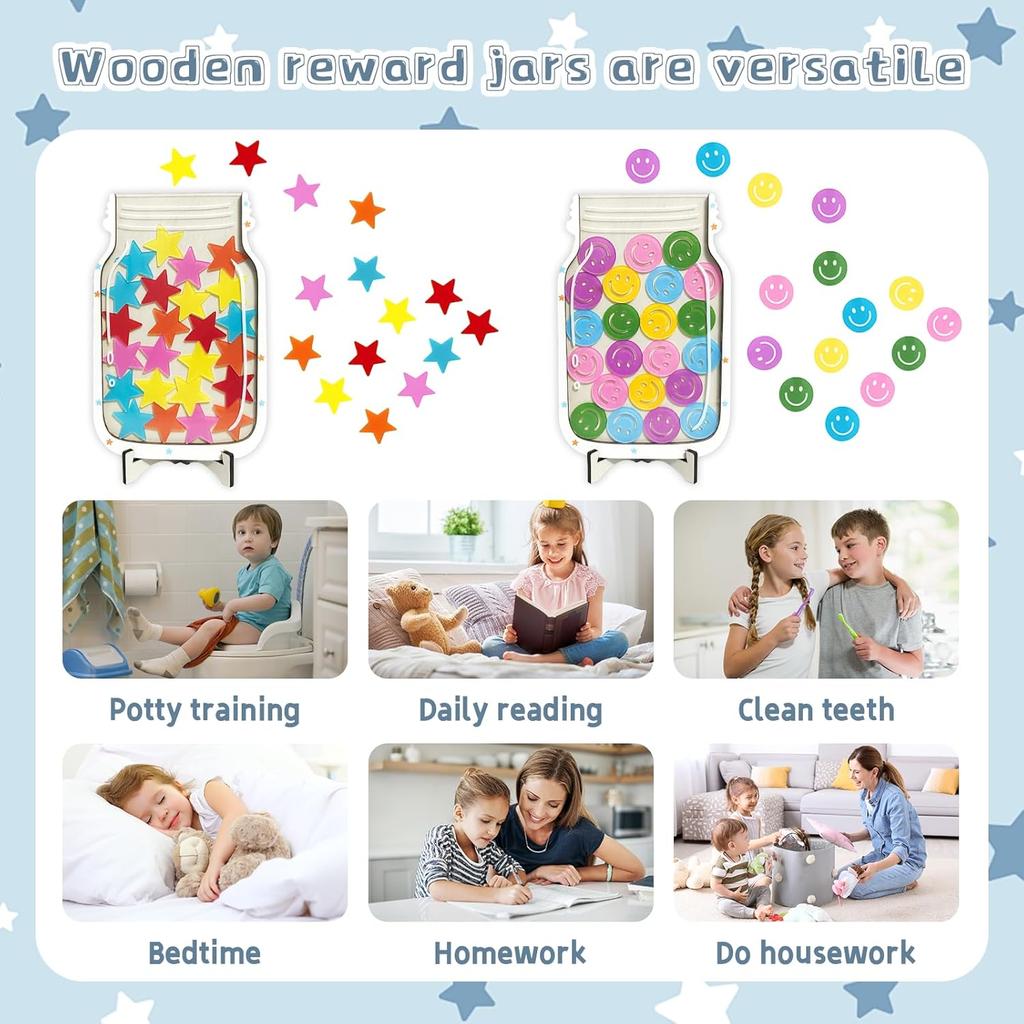 Magnetic Reward Jar: 2 Pack Star and Smiley Design Dual Mounting Stand or Fridge Surface Positive Reinforcement Behavior Training Tool for Kids Boys