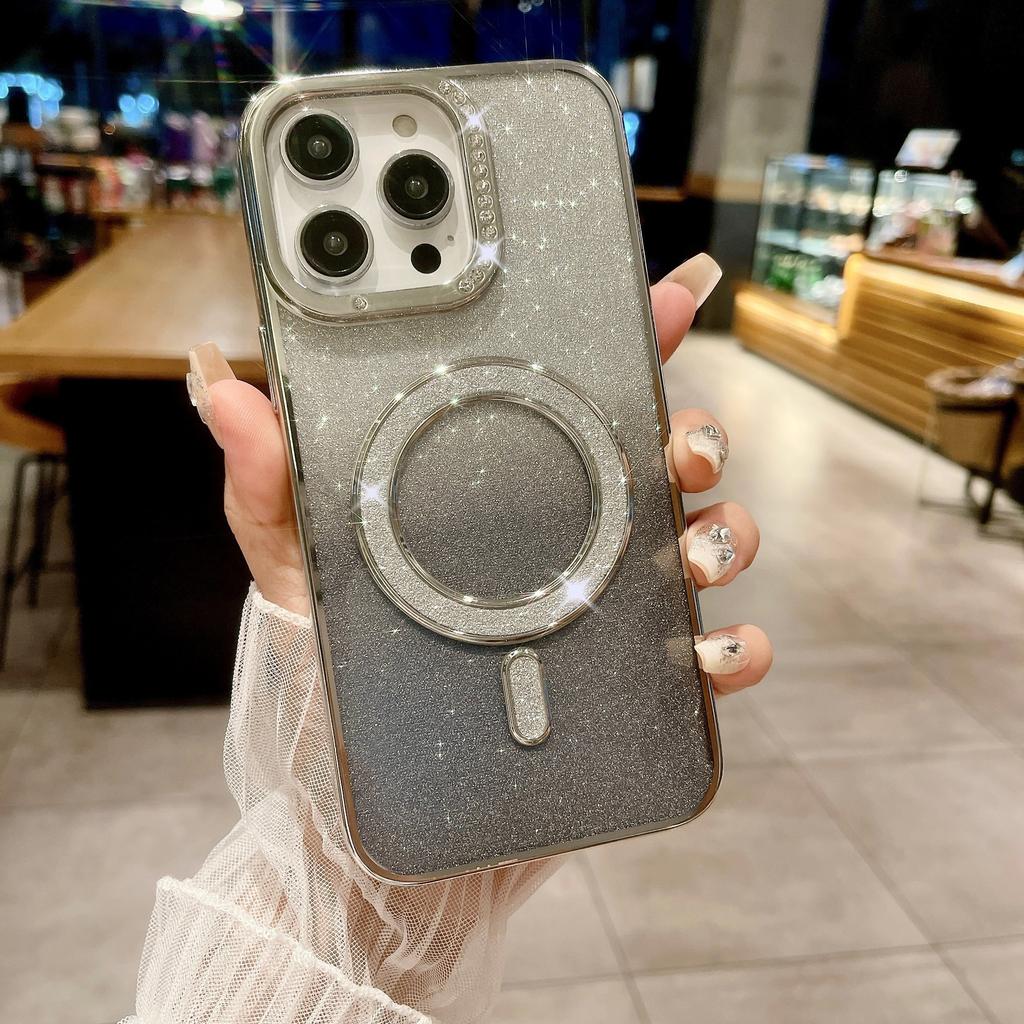 Suitable for IPhone16Pro Electroplated Water Diamond Phone Case, Apple 15 Diamond-encrusted Glitter 14 Magnetic Charging Protective Case