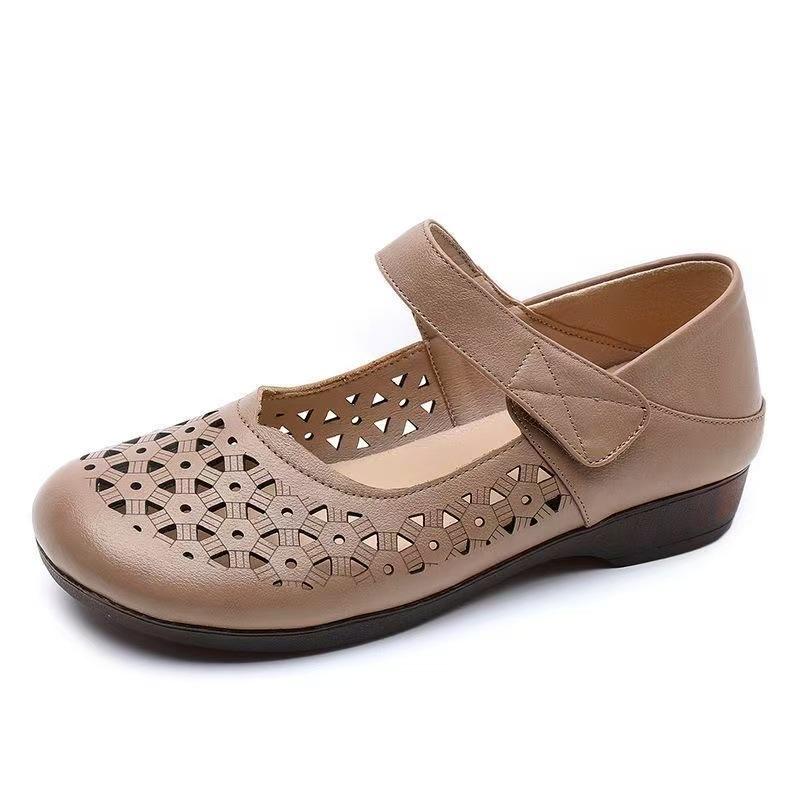Genuine Leather Sandals Hollow Women 2025 New Model Summer Large Size Wedges Heel Shoes Comfort Women Soft Casual Sandals