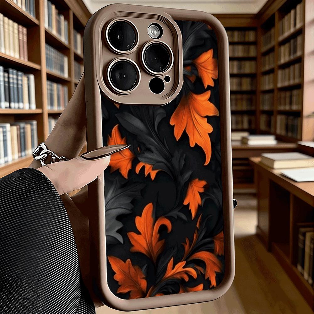 Orange Black Leaf Pattern Art Soft TPU Shockproof Case For Xiaomi Redmi Note 15 14 13 12 11 Pro Anti-Fall Protective Back Cover