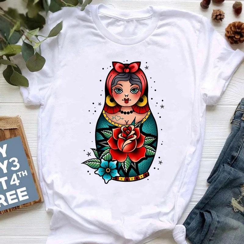 Russian Doll Interesting Print Pattern Harajuku Fashion Street Casual Street Wear Trendy Summer Unisex Unisex Universal Tshirt
