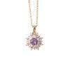 Purple Zirconia Sunburst Pendant Necklace, Golden Tone Sparkly Jewelry for Women