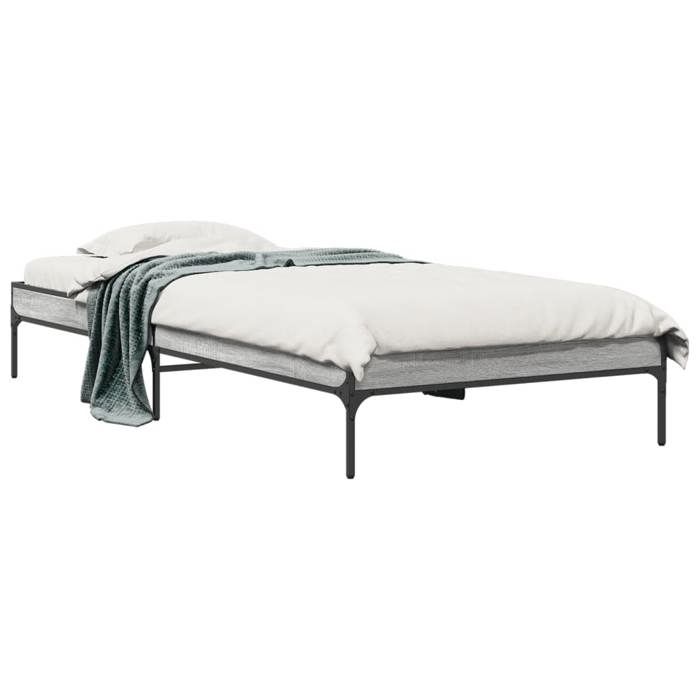 VidaXL Bed Frames Sonoma Grey 90x200 Cm Engineered Wood and Metal, Bed, Guest Bed, Single Bed, Bedroom Furniture At 845034