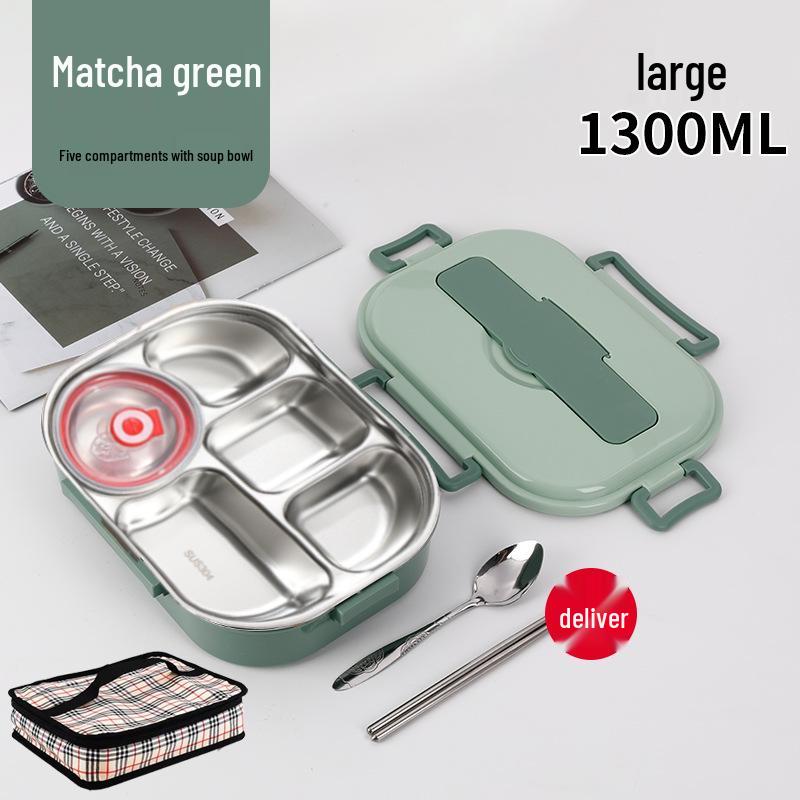 Fiambrera Bento Portátil de Acero Inoxidable 304 con Separadores – Gran Capacidad, Diseño de Hebilla Cuadrada, Estilo Nórdico para Estudiantes