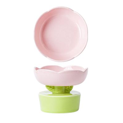 Ceramic Cat Food Bowl Cute Flower Shape Large Capacity Neck Spine Protection Raised Pet Food Bowl