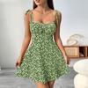 Women's Fashion Floral Print Waisted Spaghetti Strap Dresses