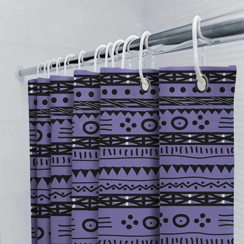 Purple Bath Curtain With Black Patterns Modern Bathroom Decor For Home Reusable Waterproof Shower Shade