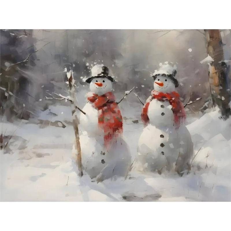 Retro Weihnachts-Wandkunst Leinwandbild Winter Weihnachtsmann Elch Schneemann Baum Geschenke Heimdekoration