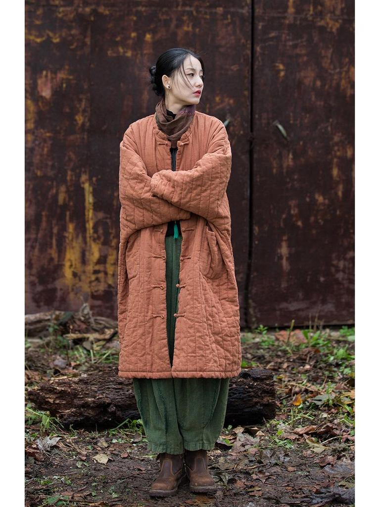 Women's Winter Quilted Ramie Cotton Coat - Vagabond Zen Style Robe