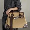 E nuova borsa tote in platino in vera pelle da donna, borsa retrò in tela versatile casual, borsa a tracolla singola
